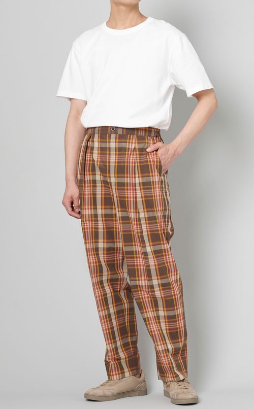 チェッククレープコットンイージーパンツ