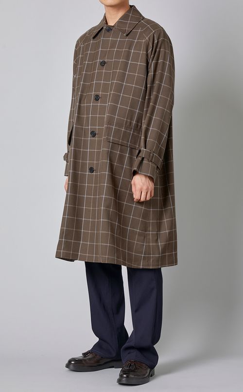 チェックウールシングルトレンチコート