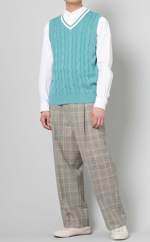 チェックトロピカルプリーツパンツ