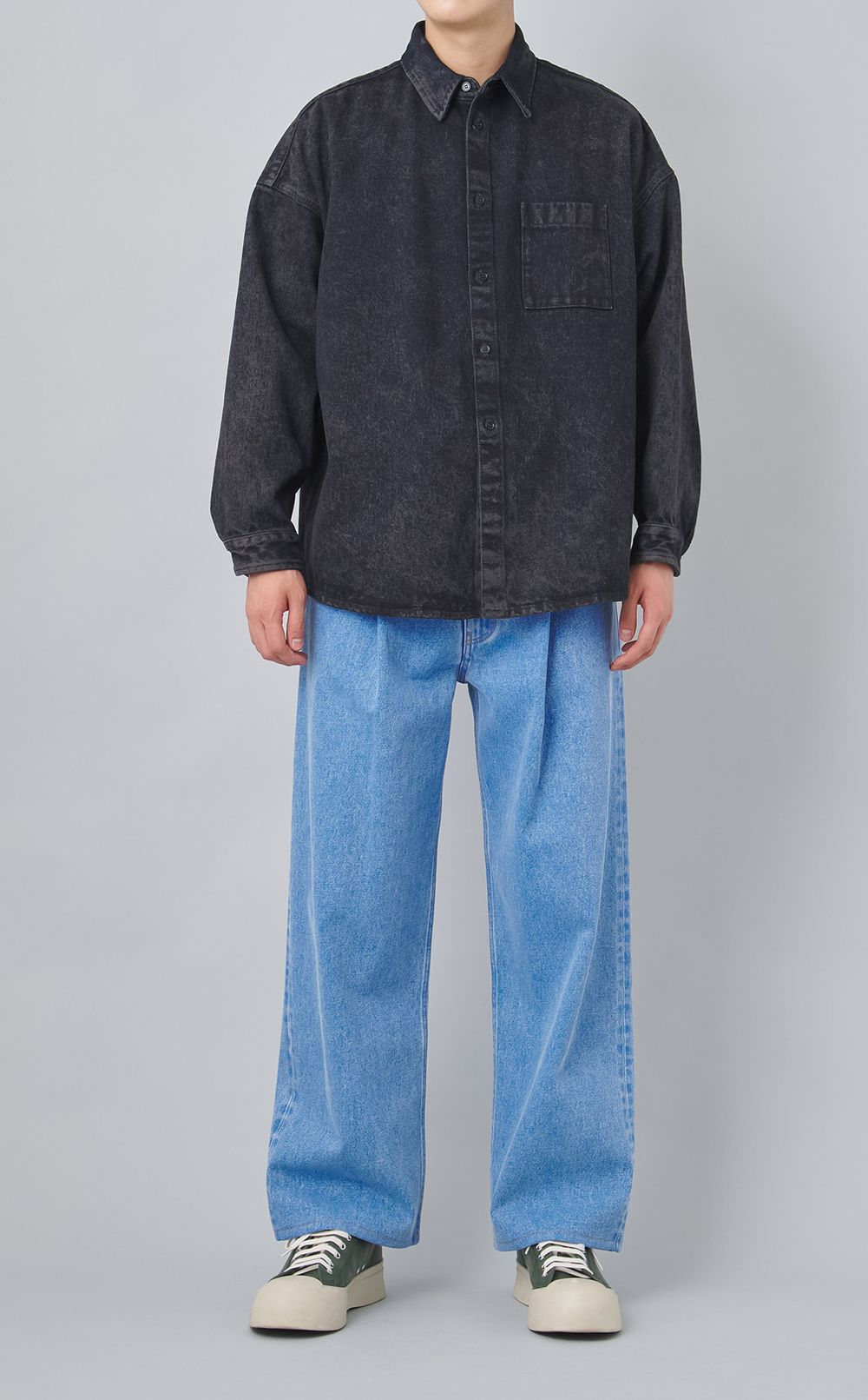 マーブルダイコットンデニムシャツ