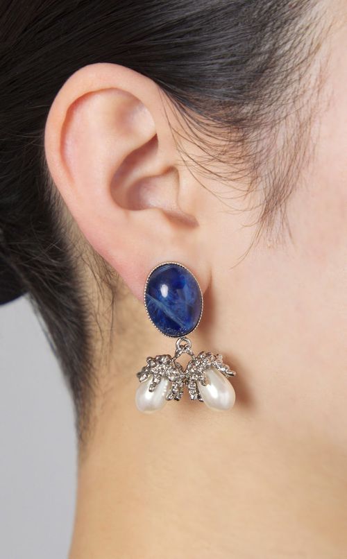 ガラスカボションパールイヤリング