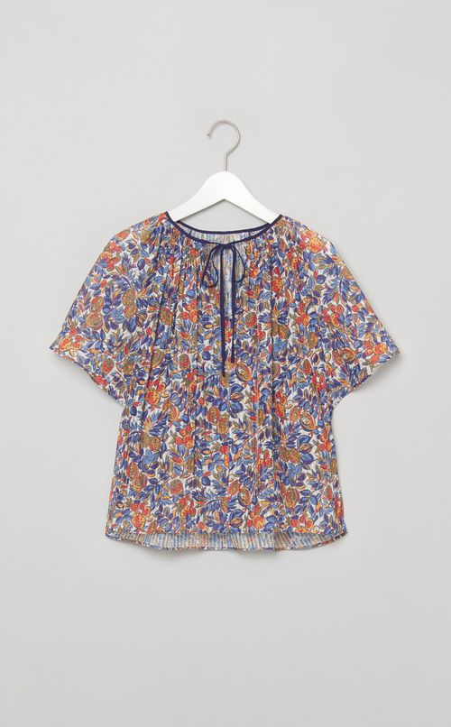 プリントギャザーフレアブラウス