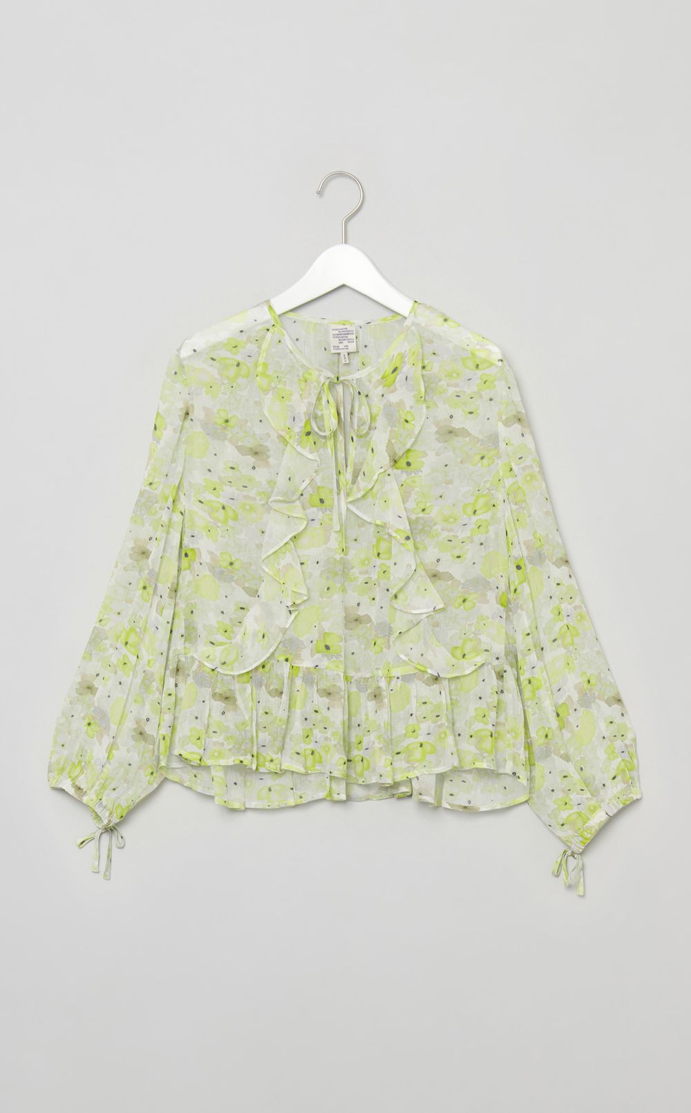ライムフラワープリントフリルブラウス
