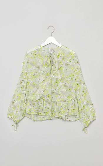 ライムフラワープリントフリルブラウス