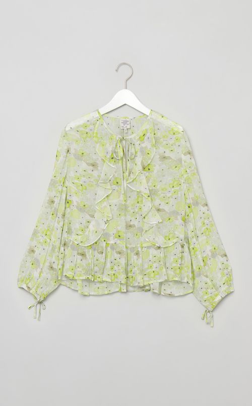 ライムフラワープリントフリルブラウス