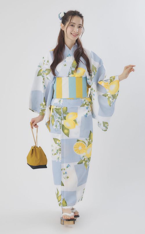 浴衣市松レモン