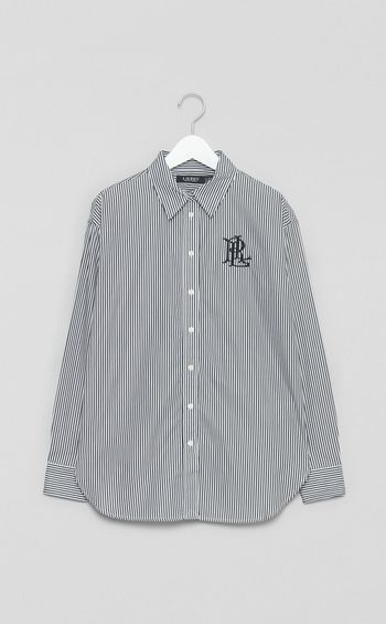 ロゴ刺繍ストライプシャツ