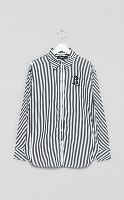ロゴ刺繍ストライプシャツ