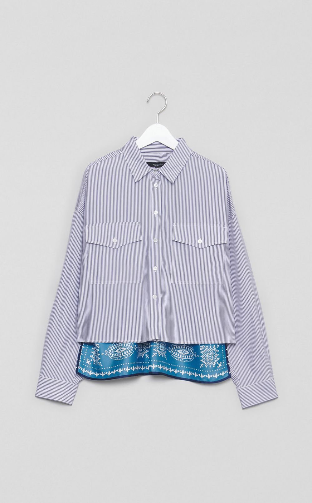 コットンストライプ切替シャツ