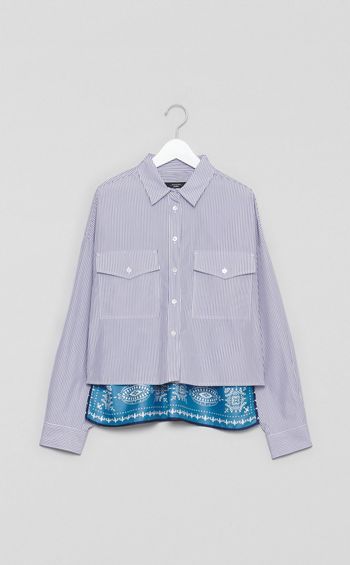 コットンストライプ切替シャツ