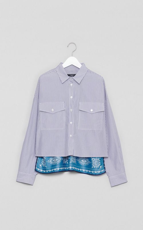 コットンストライプ切替シャツ