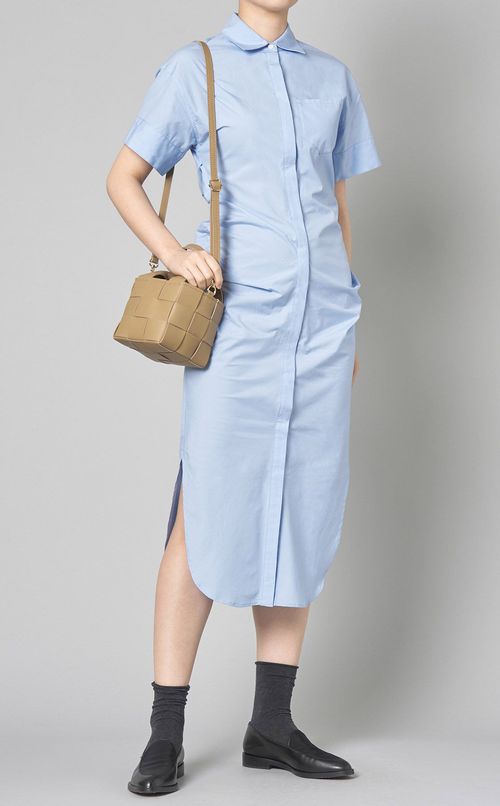 コットンウエストギャザーシャツワンピース