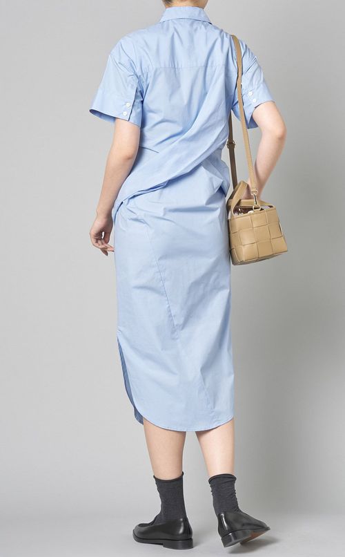 コットンウエストギャザーシャツワンピース