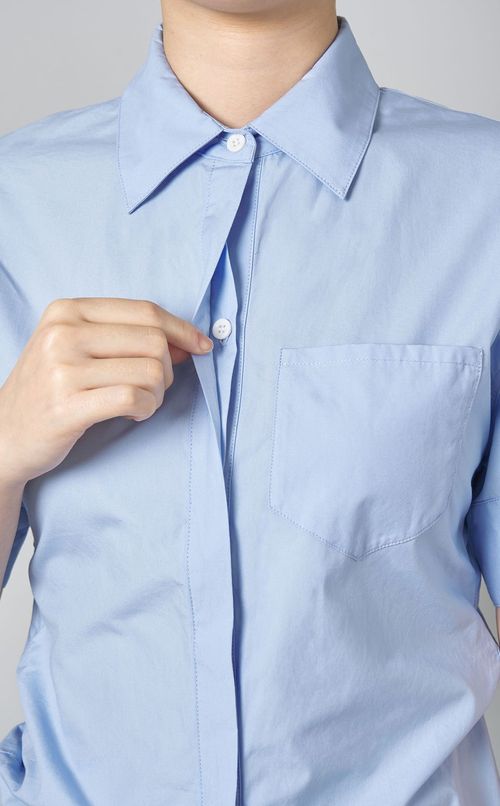 コットンウエストギャザーシャツワンピース