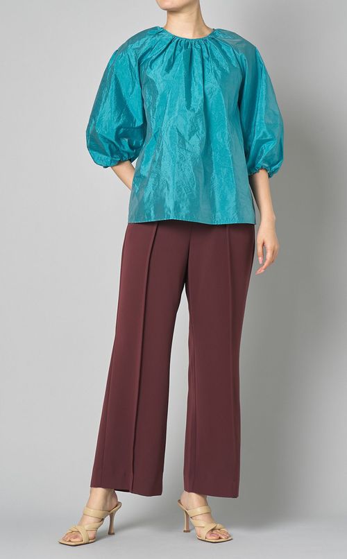 クラッシュタフタバルーンスリーブブラウス