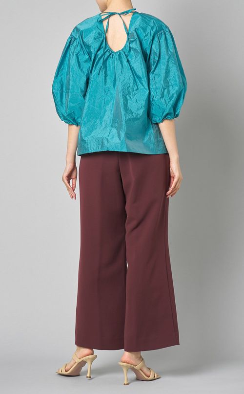 クラッシュタフタバルーンスリーブブラウス