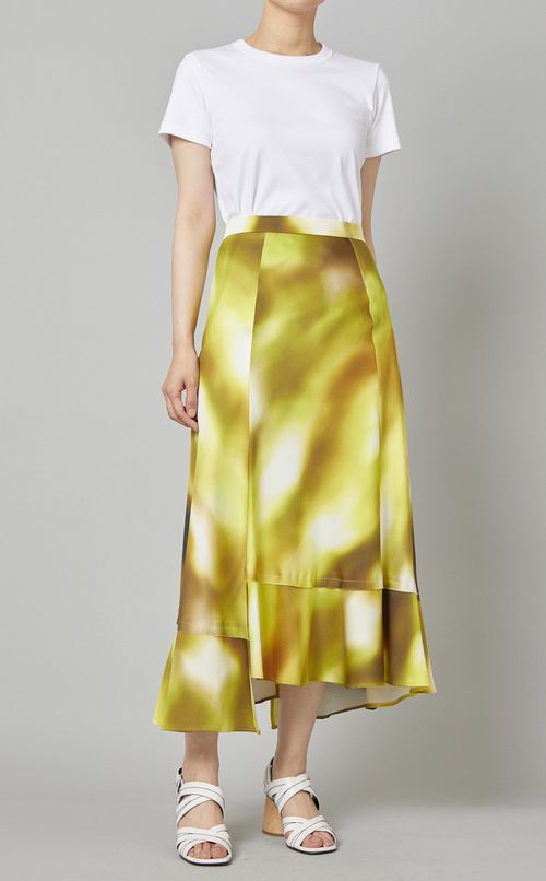 ランダムヘムサテンプリントスカート