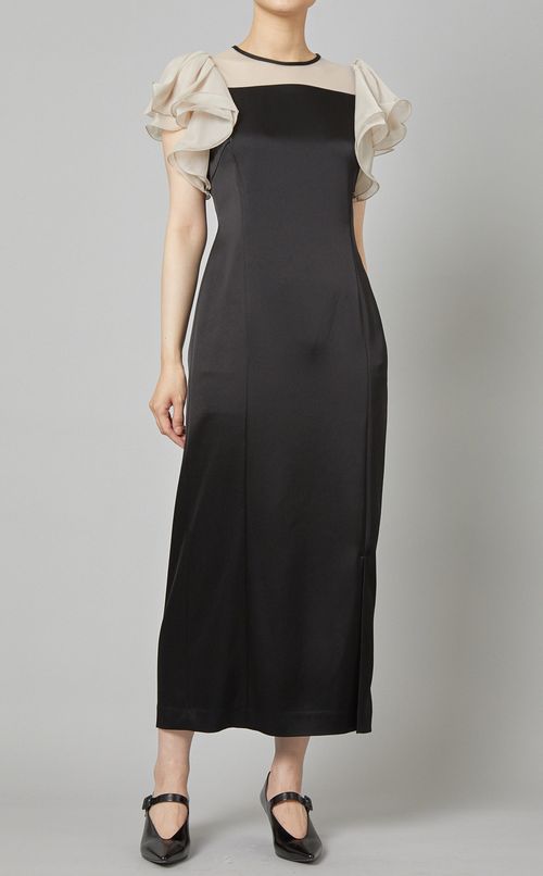 フリルスリーブコンビドレス