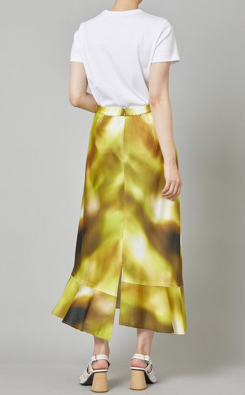 ランダムヘムサテンプリントスカート