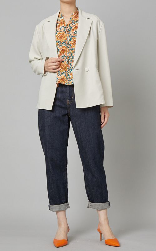 フレンチスリーブプリントブラウス