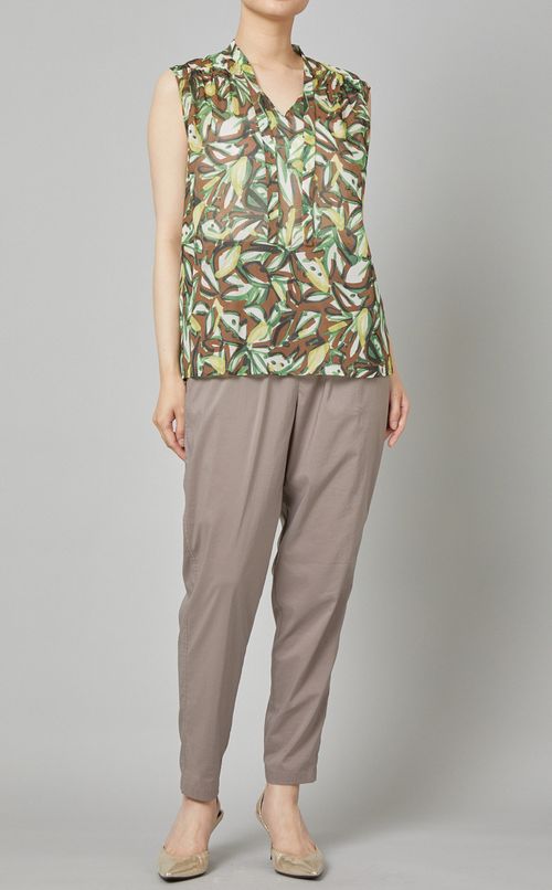 ギャザーフリルプリントブラウス