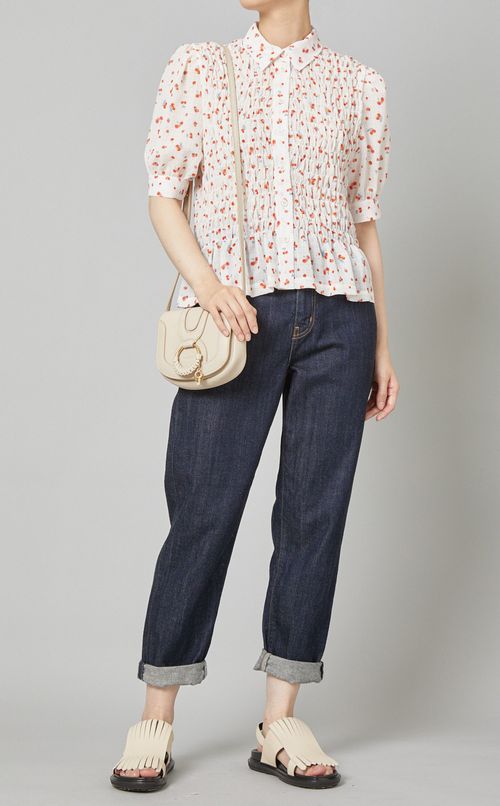 チェリープリントシャーリングブラウス