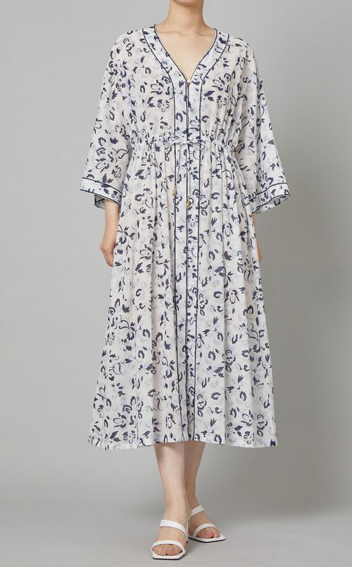 フレアスリーブプリントワンピース