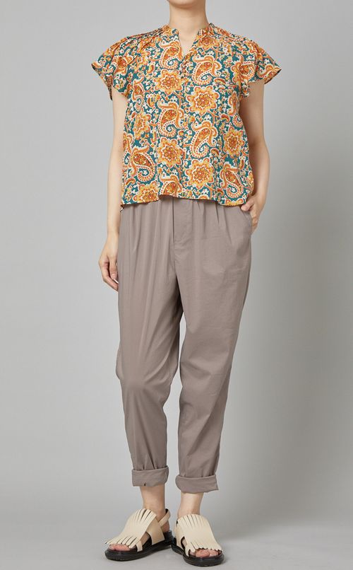 フレンチスリーブプリントブラウス