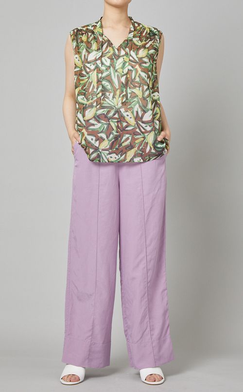 ギャザーフリルプリントブラウス