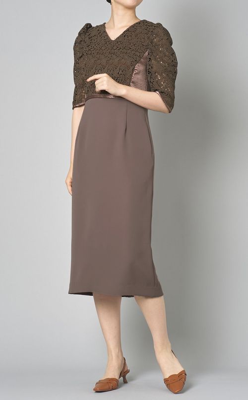 レースパフスリーブコンビドレス