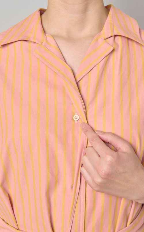 コットンストライプベルテッドワンピース