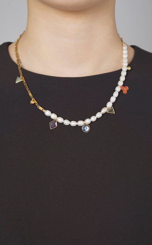 パールストーンミックスネックレス