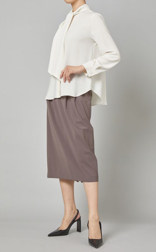 バンドカラーボウタイブラウス