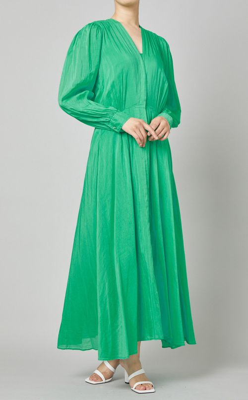 コットンシルクギャザーロングワンピース