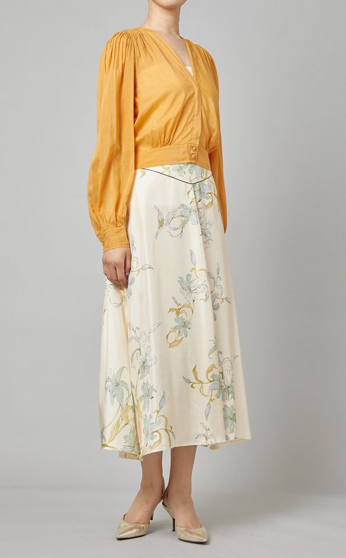 コットンシルクVネックブラウス