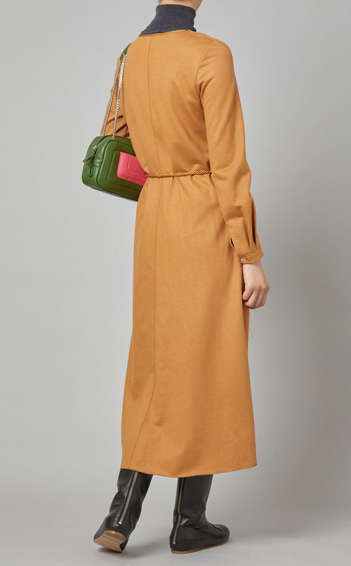 Vネックウールロングワンピース