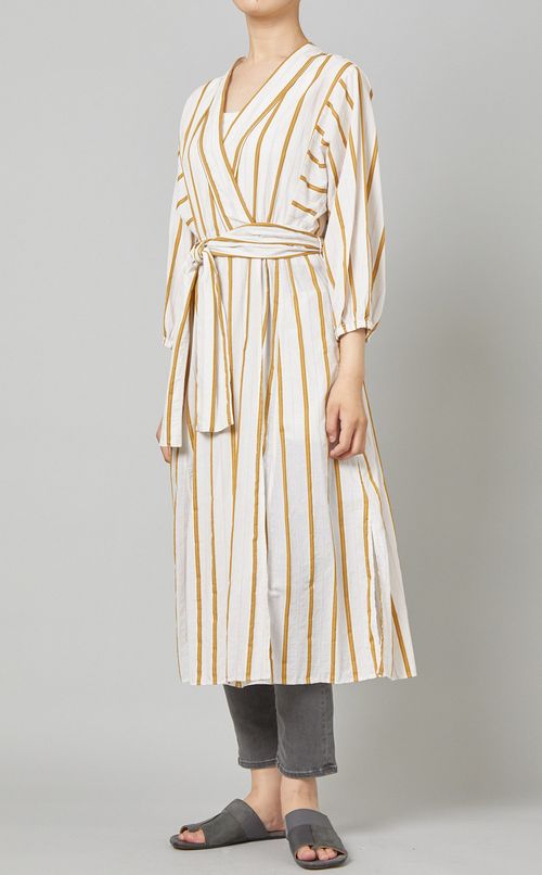 ストライプVネックワンピース
