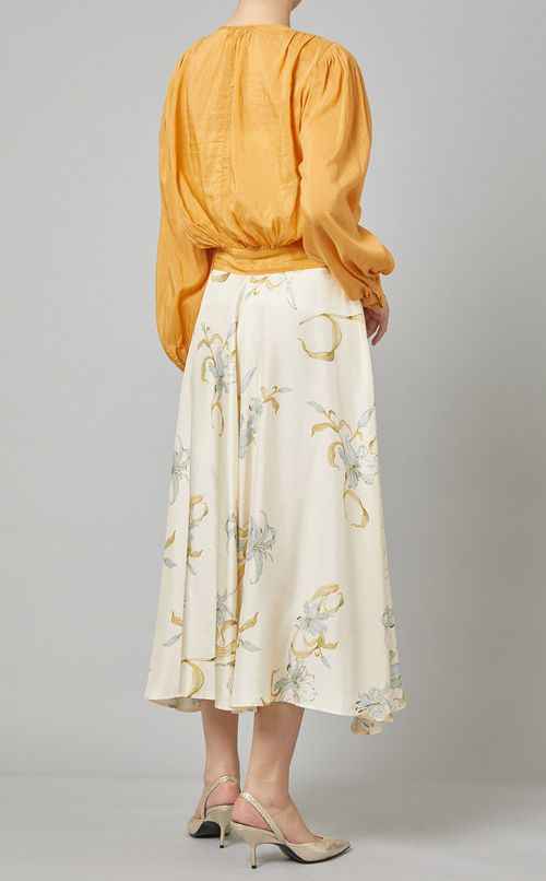 コットンシルクVネックブラウス