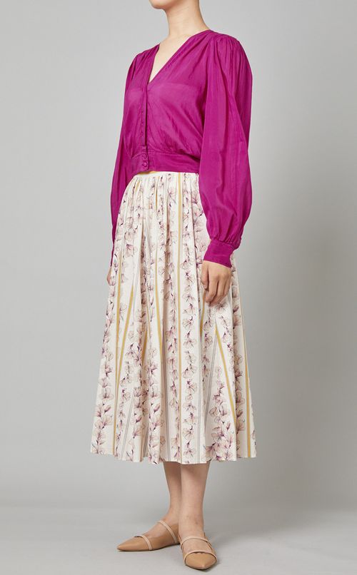 コットンシルクVネックブラウス