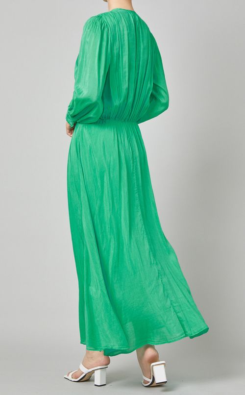 コットンシルクギャザーロングワンピース