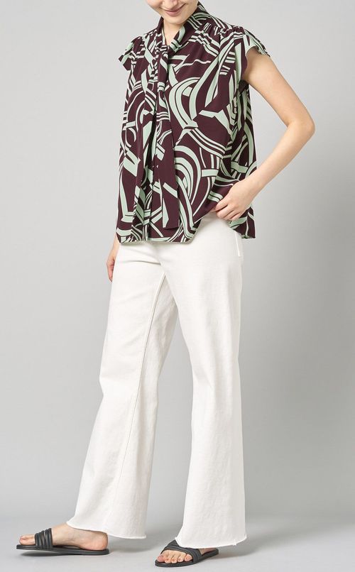 プリントボウタイフレアブラウス