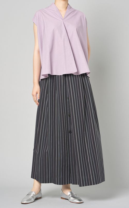 マルチストライプギャザーロングスカート