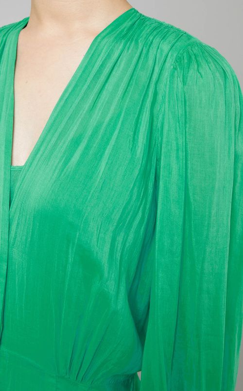 コットンシルクギャザーロングワンピース