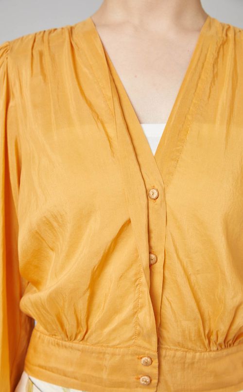 コットンシルクVネックブラウス