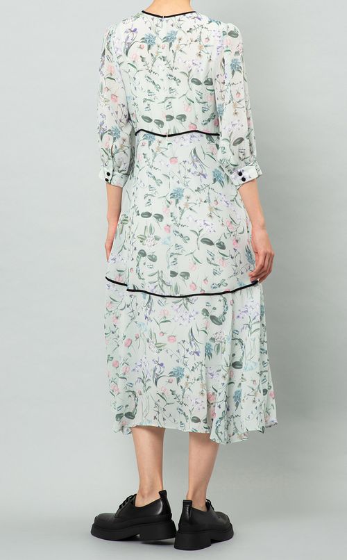 パイピングフラワープリントワンピース