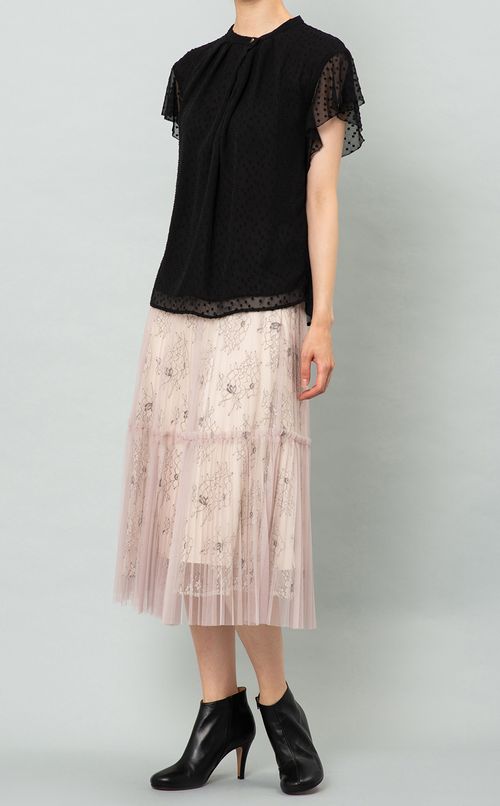 ラッフルスリーブシアーブラウス