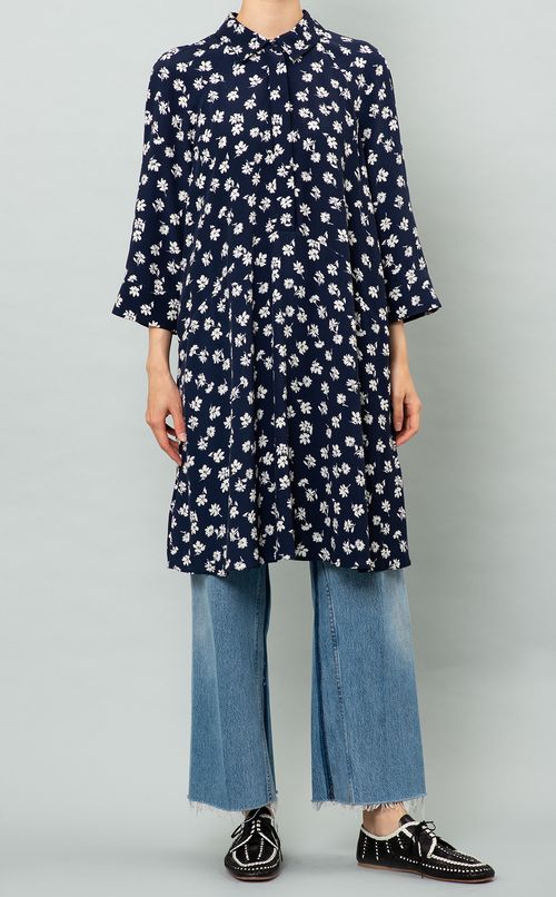 フラワープリントシャツワンピース