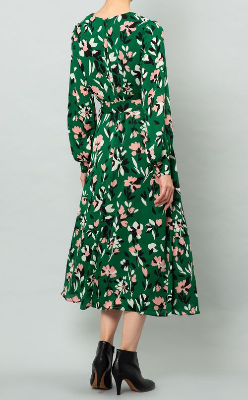 Vネックフラワープリントワンピース