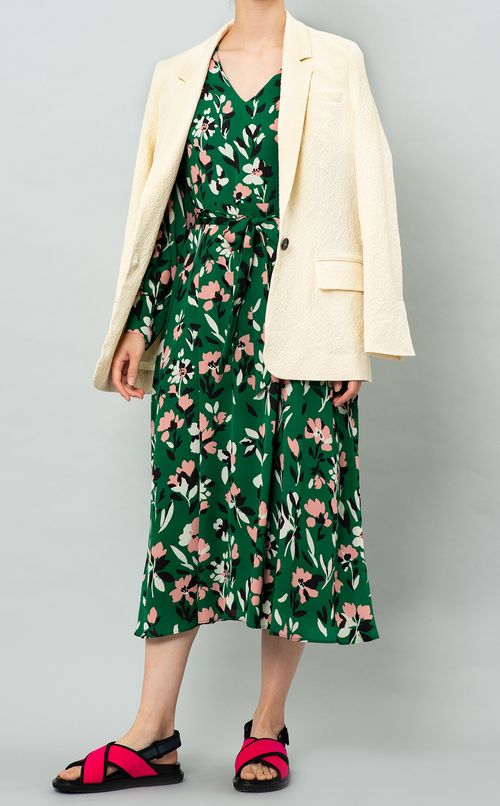 Vネックフラワープリントワンピース