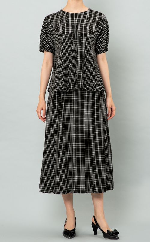 チェックプリントTブラウス